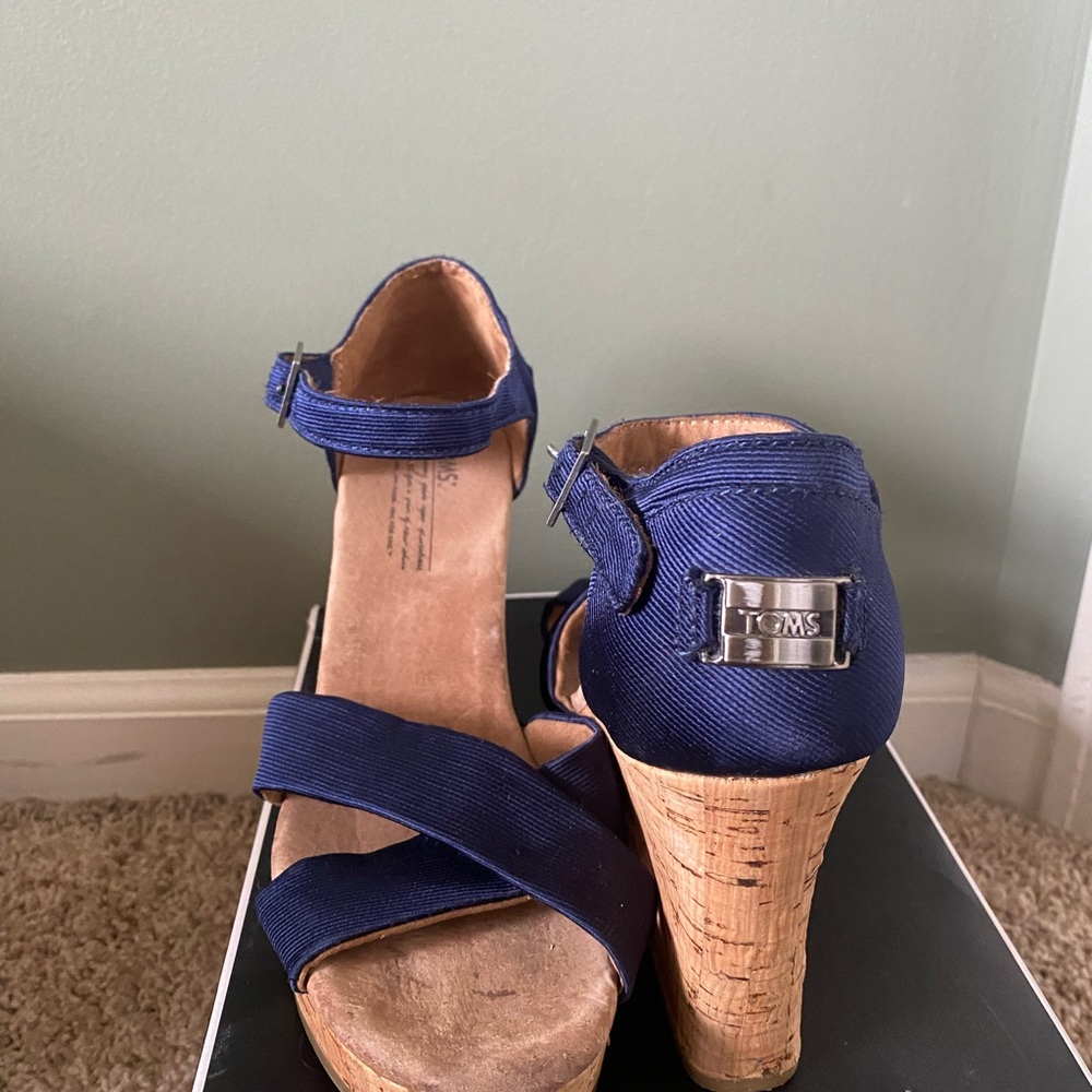 Toms Blue Wedge Sandals with Suede Straps